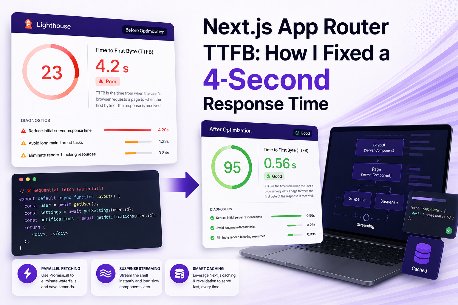 Next.js App Router TTFB: How I Fixed a 4-Second Response Time