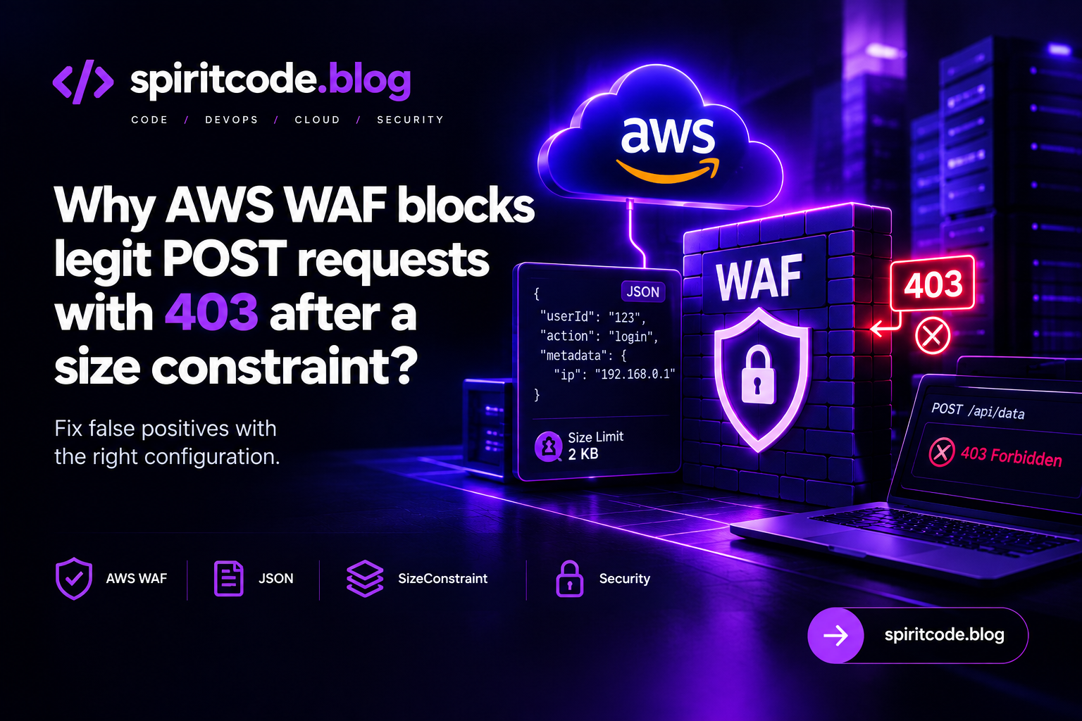 Why does AWS WAF block legitimate POST requests with “403 Forbidden” after adding a size constraint on the body for JSON payloads?