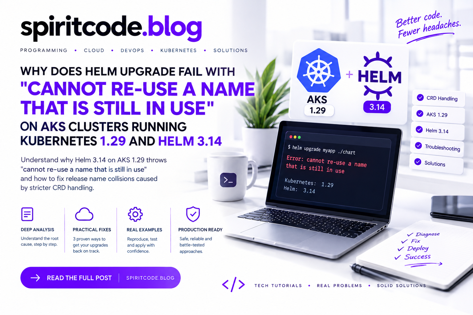Helm upgrade fails with “cannot re-use a name that is still in use” on AKS 1.29